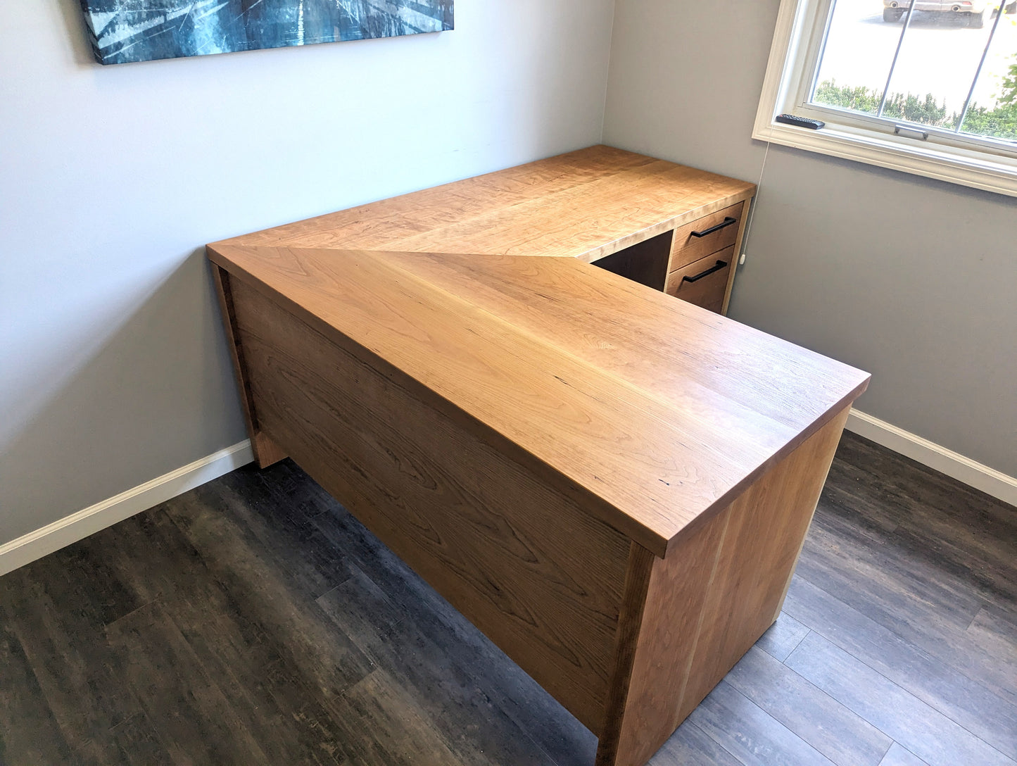Cherry L-Shaped office desk furniture with two drawers