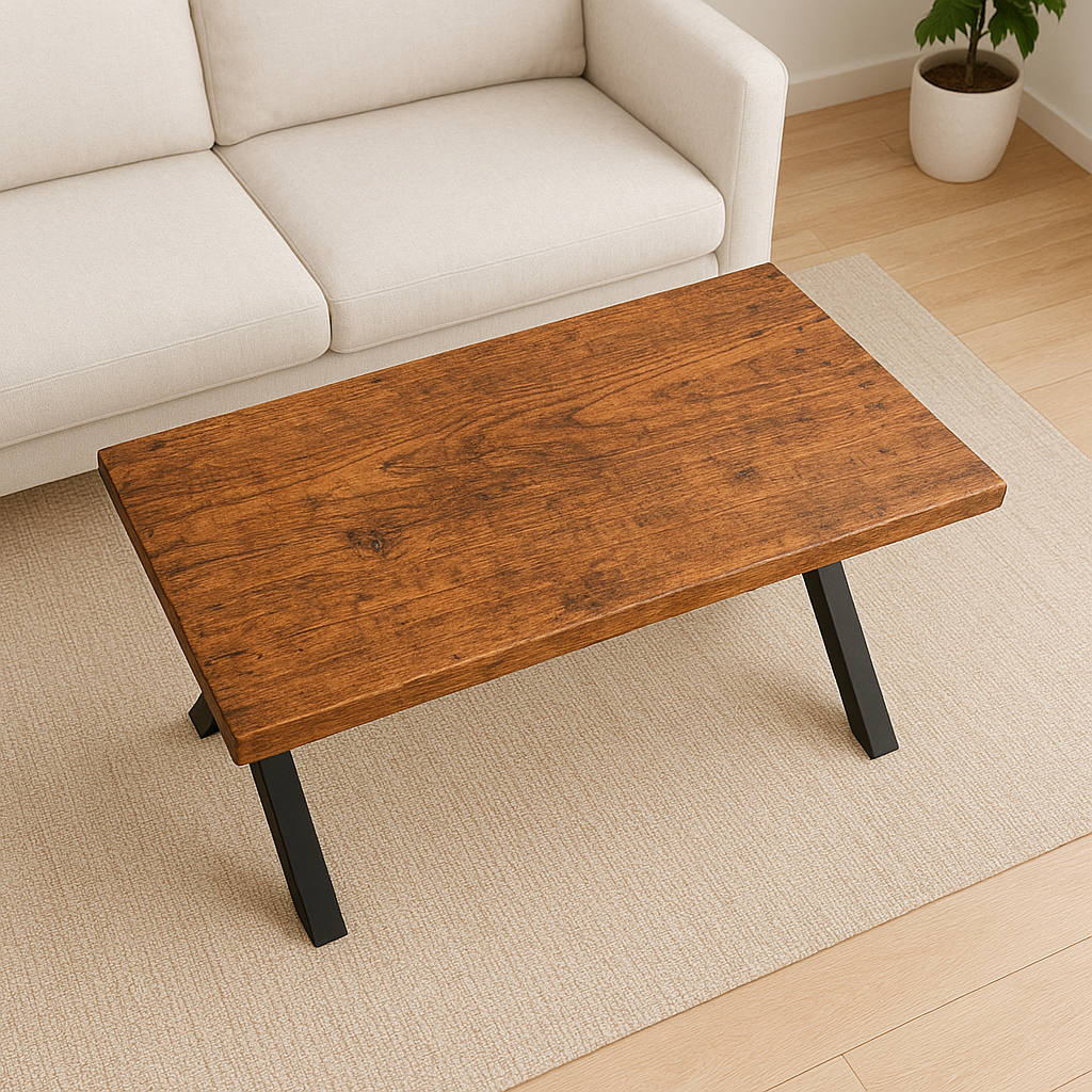 Rustic Cherry Coffee Table with X Shaped Metal Legs