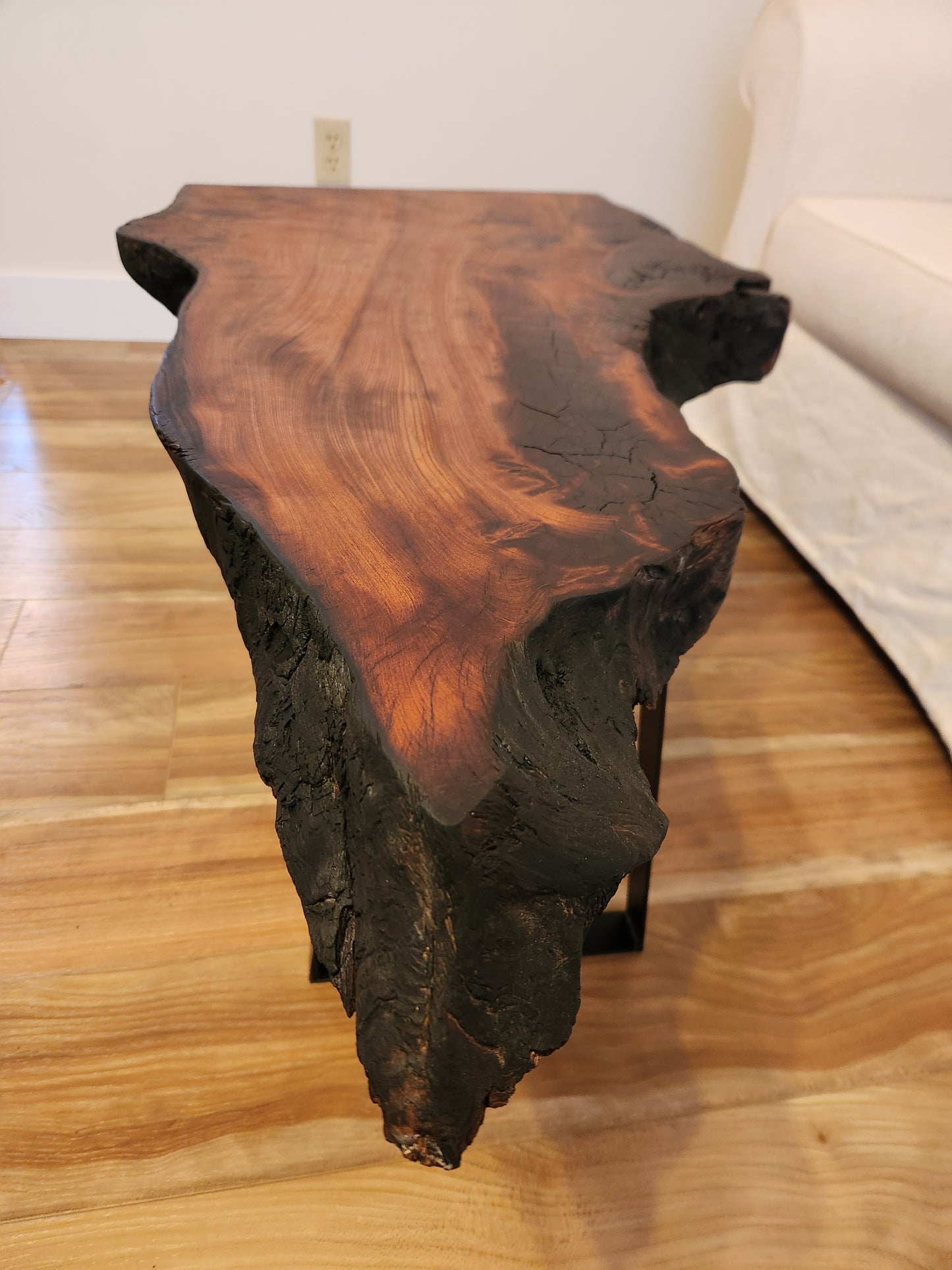 Live Edge Rustic Walnut Hardwood Side Table with Black Metal Legs