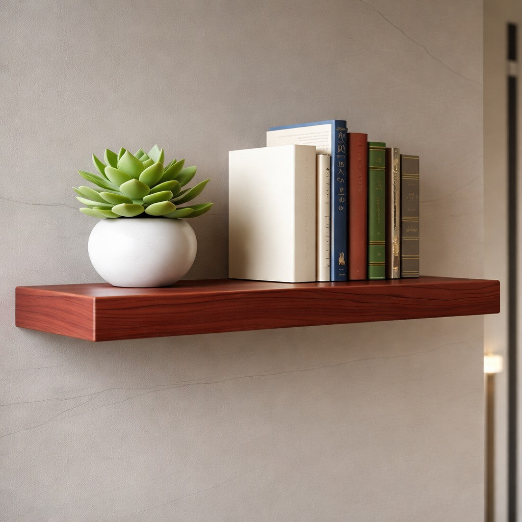 Modern Cherry Hardwood Floating Shelf with Heavy Duty Hidden Bracket