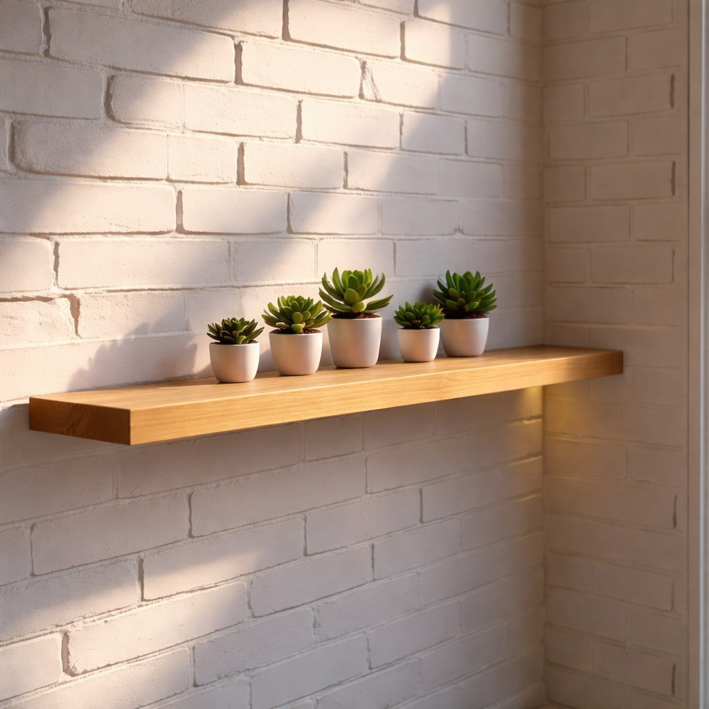 Modern Oak Hardwood Floating Shelf with Heavy Duty Hidden Bracket
