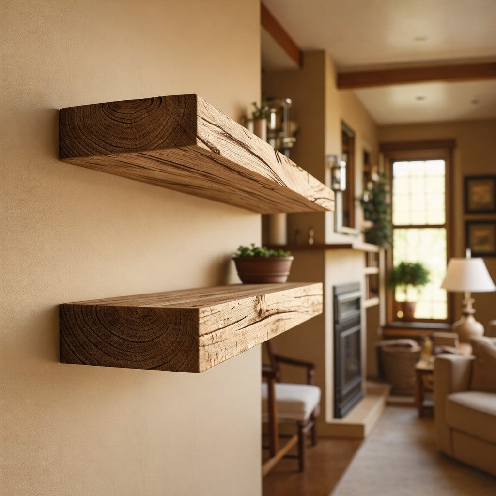 Rustic Ash Hardwood Floating Shelf with Hidden Bracket