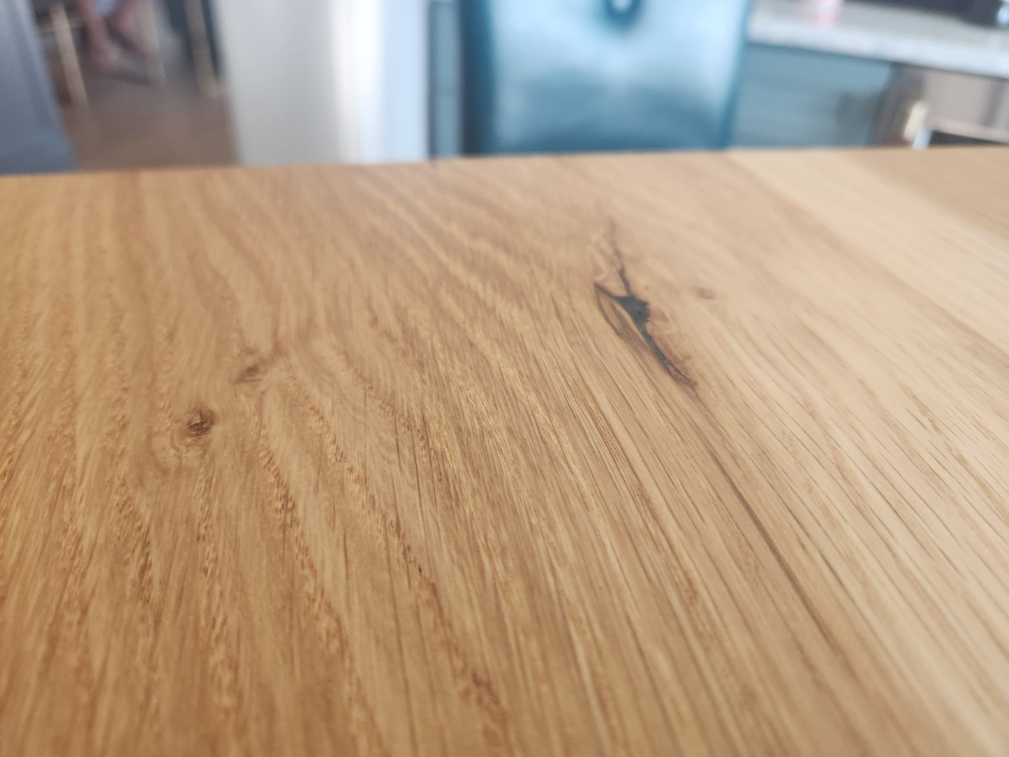 Square White oak bar table with metal legs