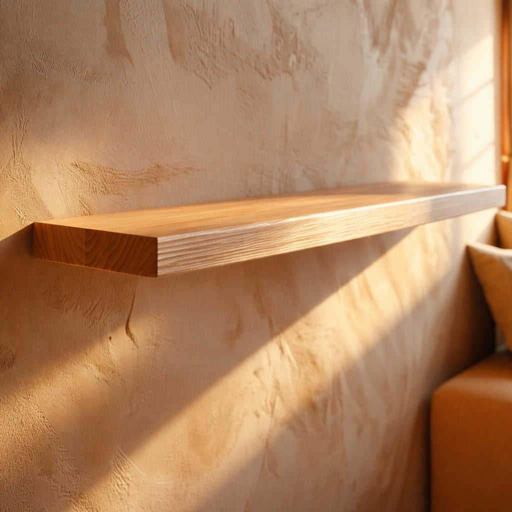 Modern Ash Hardwood Floating Shelf with Heavy Duty Hidden Bracket