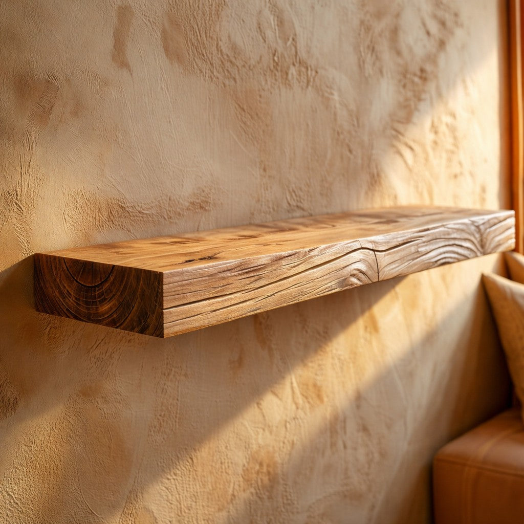 Rustic Ash Hardwood Floating Shelf with Hidden Bracket