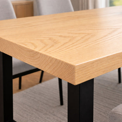 Solid Ash Hardwood Dining Table with Black Metal U-Shaped Legs