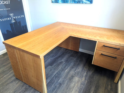 Cherry L-Shaped office desk furniture with two drawers