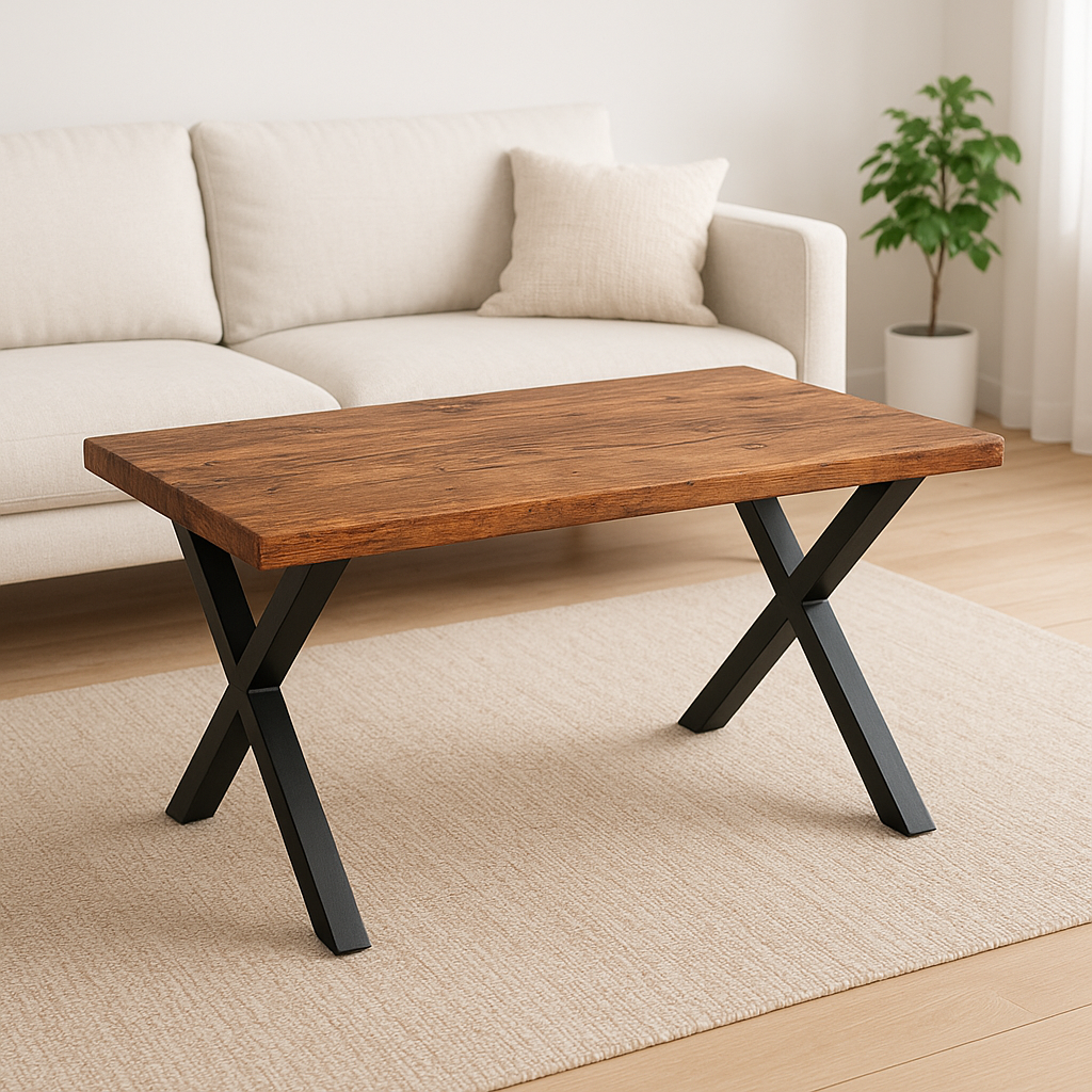 Rustic Cherry Coffee Table with X Shaped Metal Legs