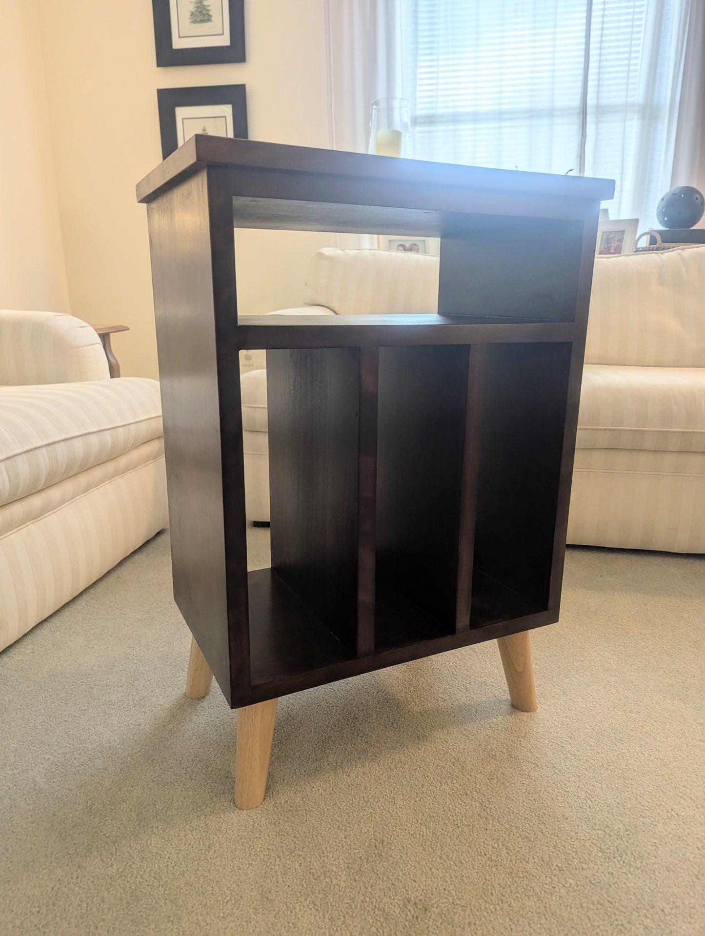 Modern Cherry Hardwood Vinyl Record Storage Table