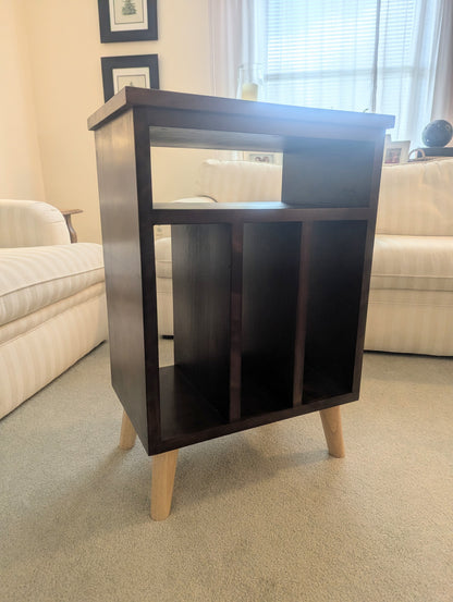 Modern Cherry Hardwood Vinyl Record Storage Table