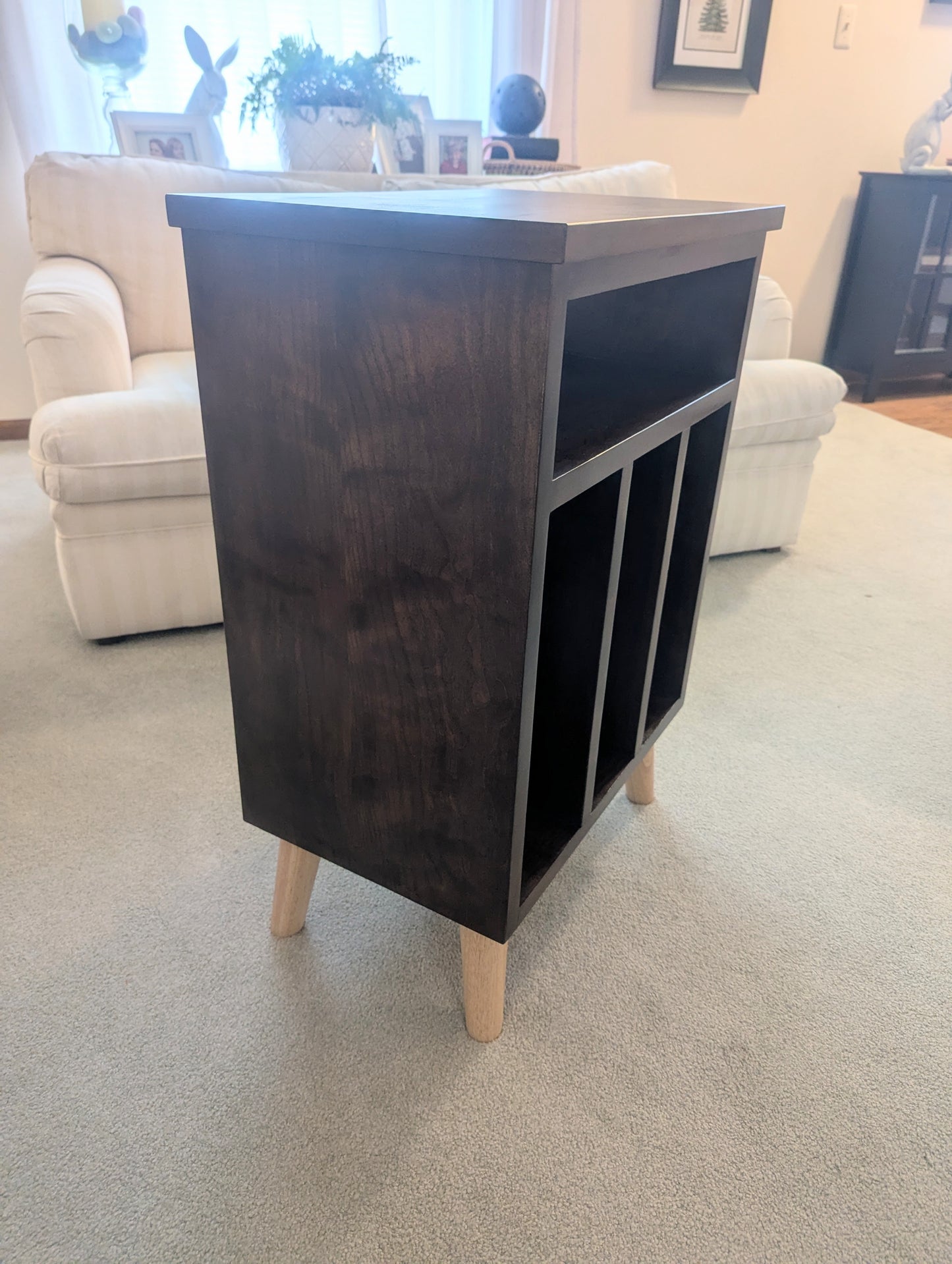 Modern Cherry Hardwood Vinyl Record Storage Table