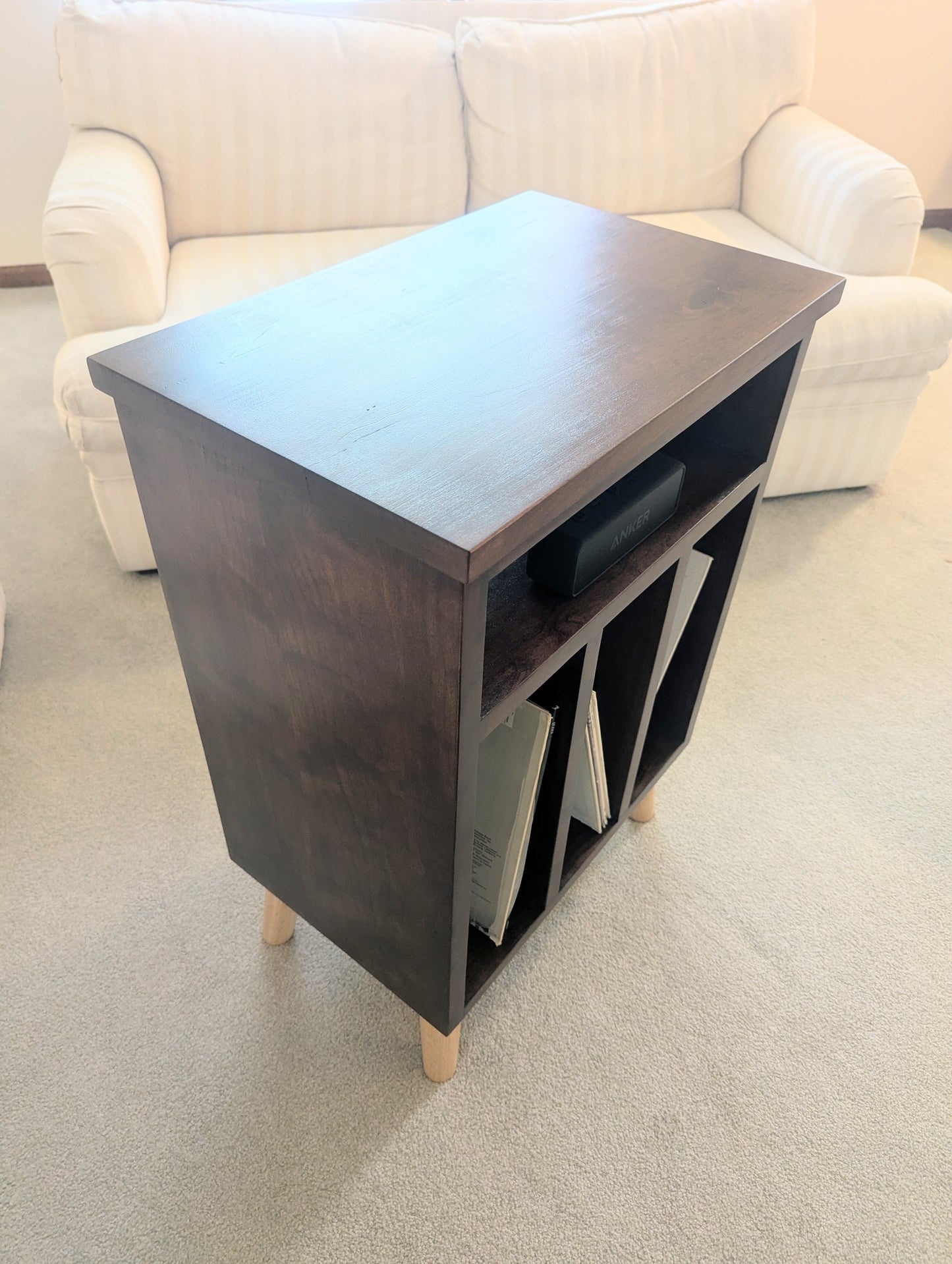 Modern Cherry Hardwood Vinyl Record Storage Table
