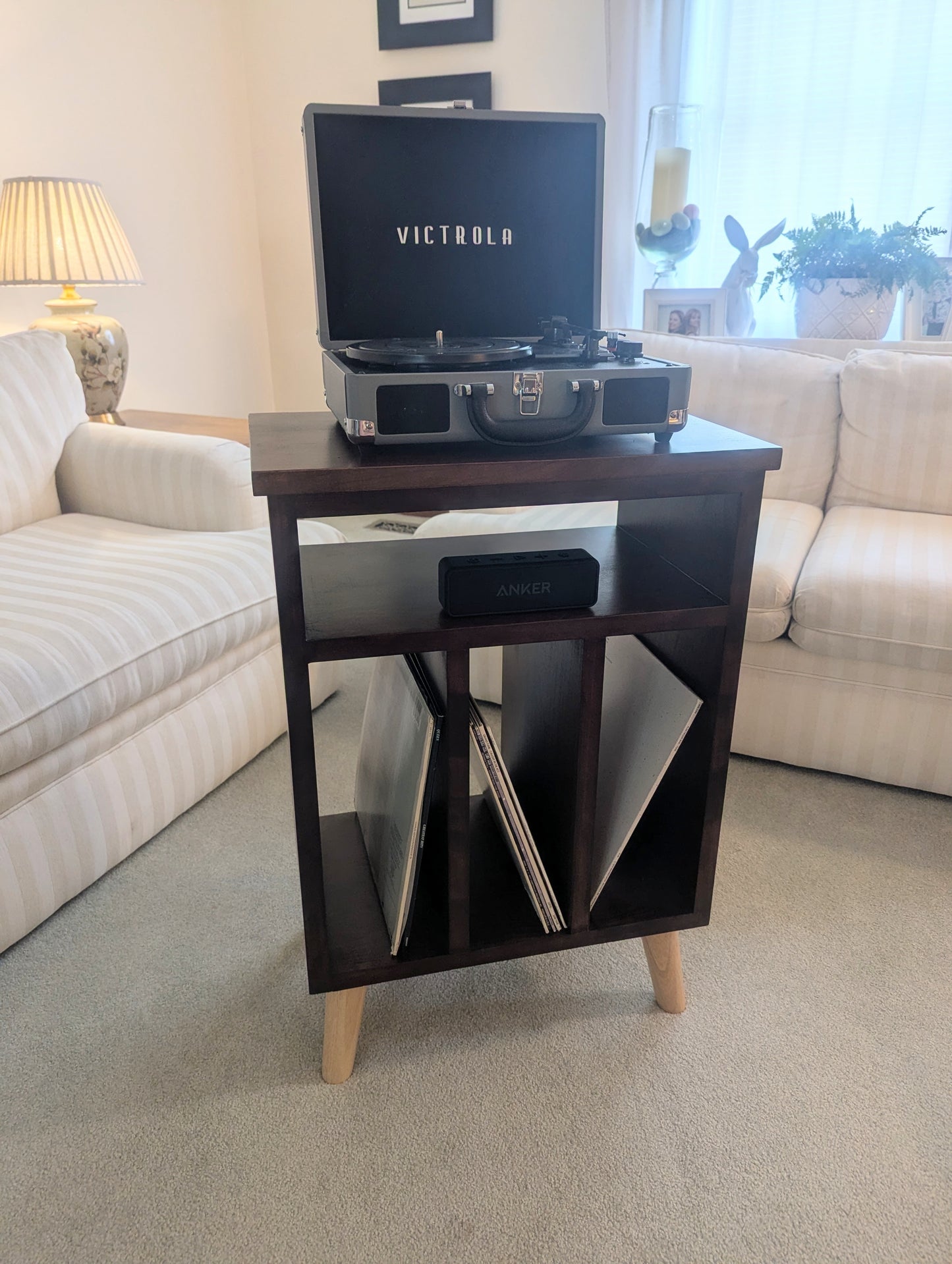 Modern Cherry Hardwood Vinyl Record Storage Table