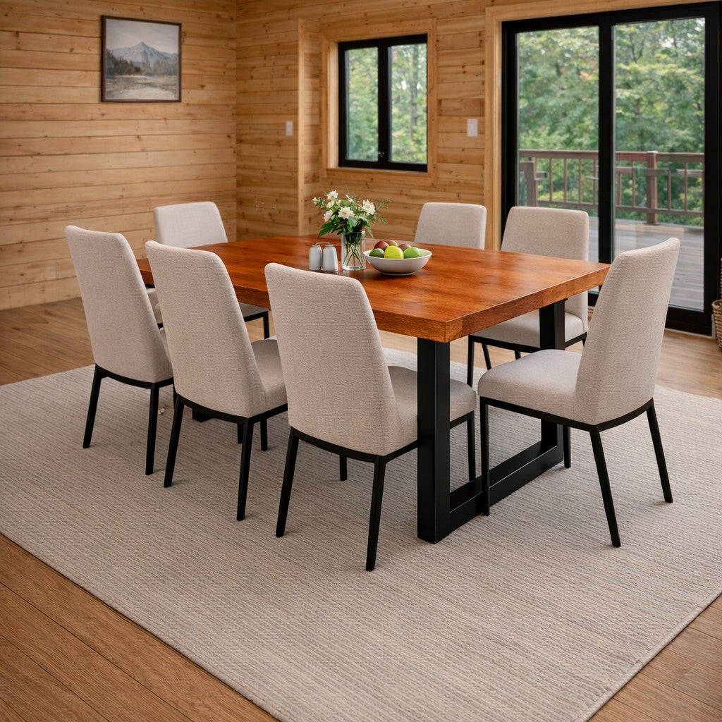 Solid Cherry Hardwood Dining Table with Black Metal U-Shaped Legs