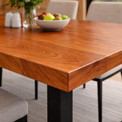 Solid Cherry Hardwood Dining Table with Black Metal U-Shaped Legs