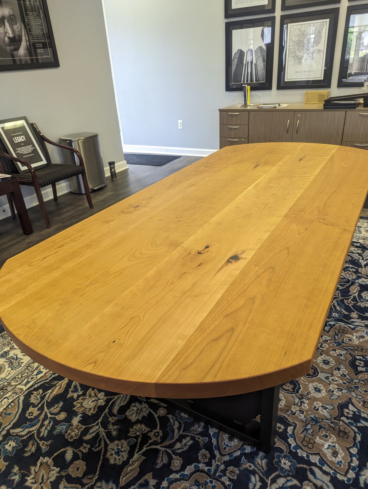 Cherry conference table with business logo branding