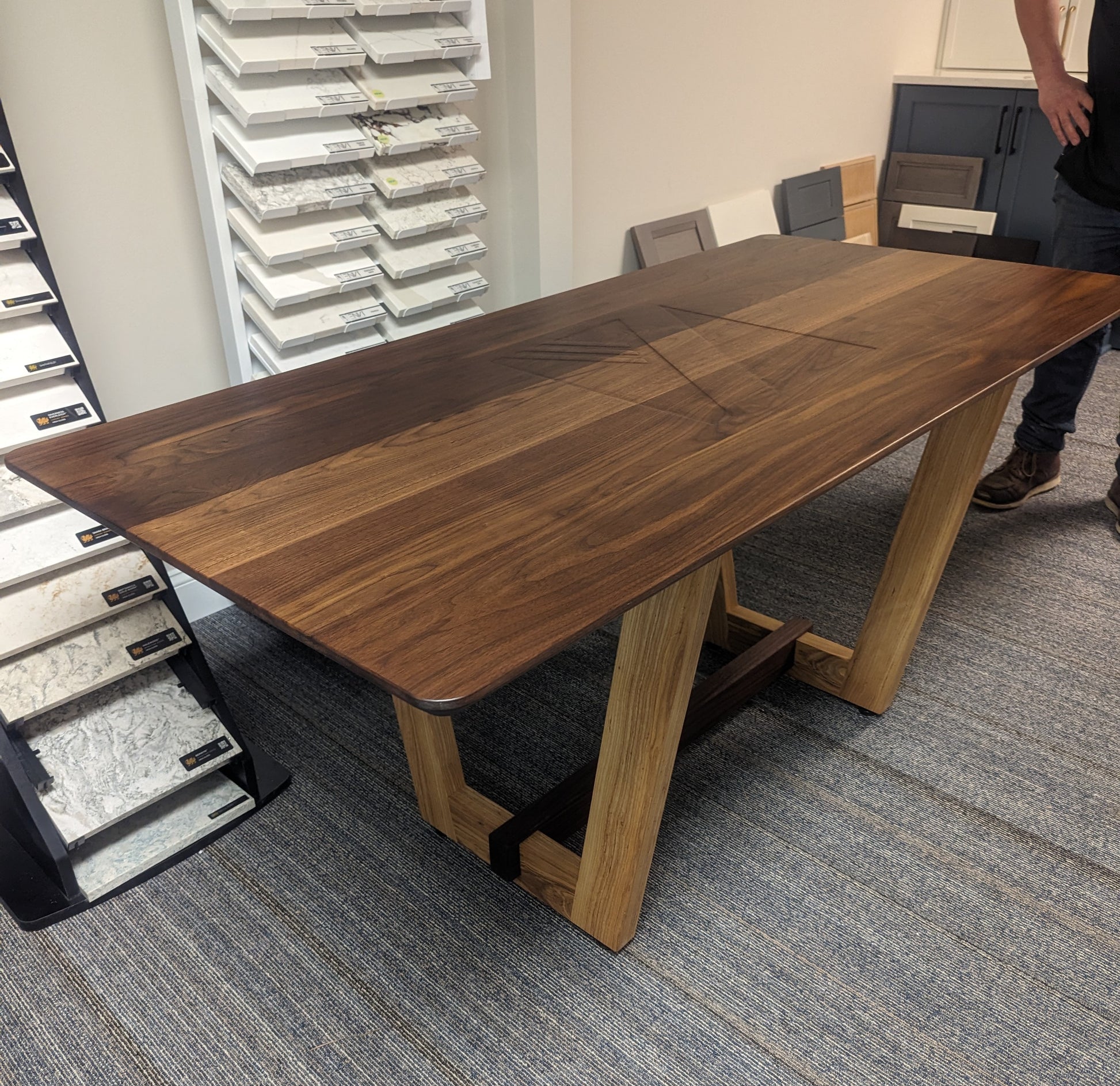 Walnut and ash conference table branded for business furniture