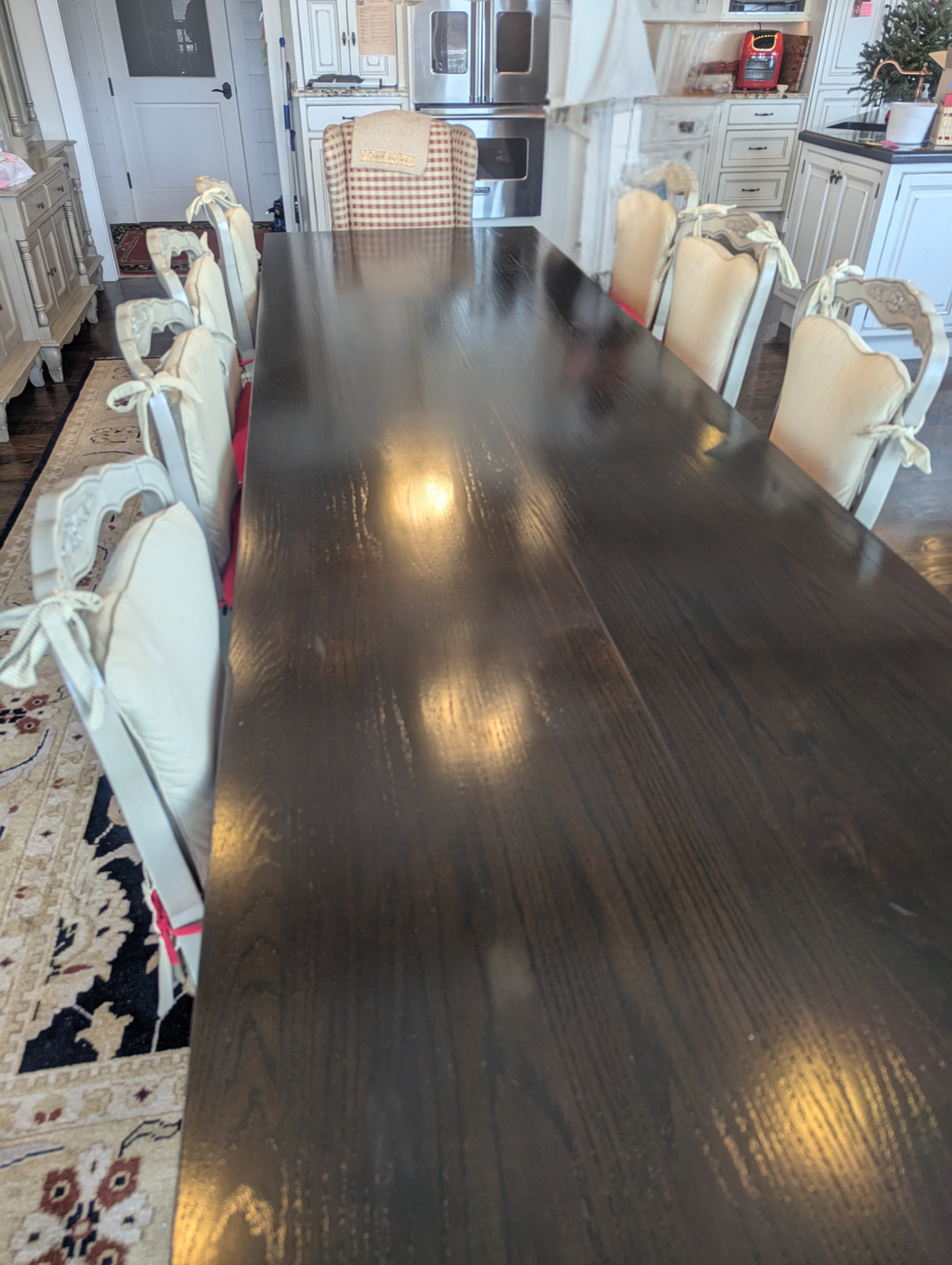 Modern Stained Red Oak Dining Table Seats 12 People