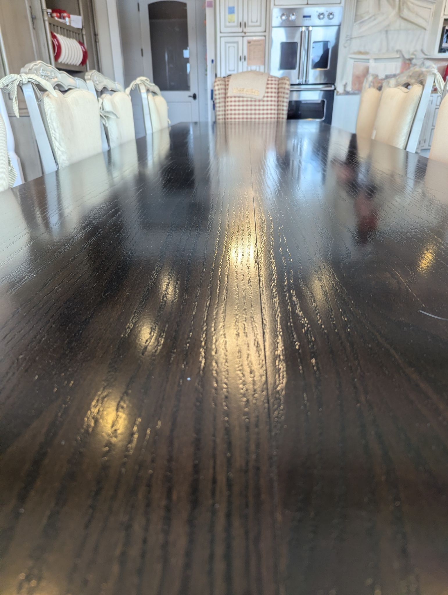 Modern Stained Red Oak Dining Table Seats 12 People