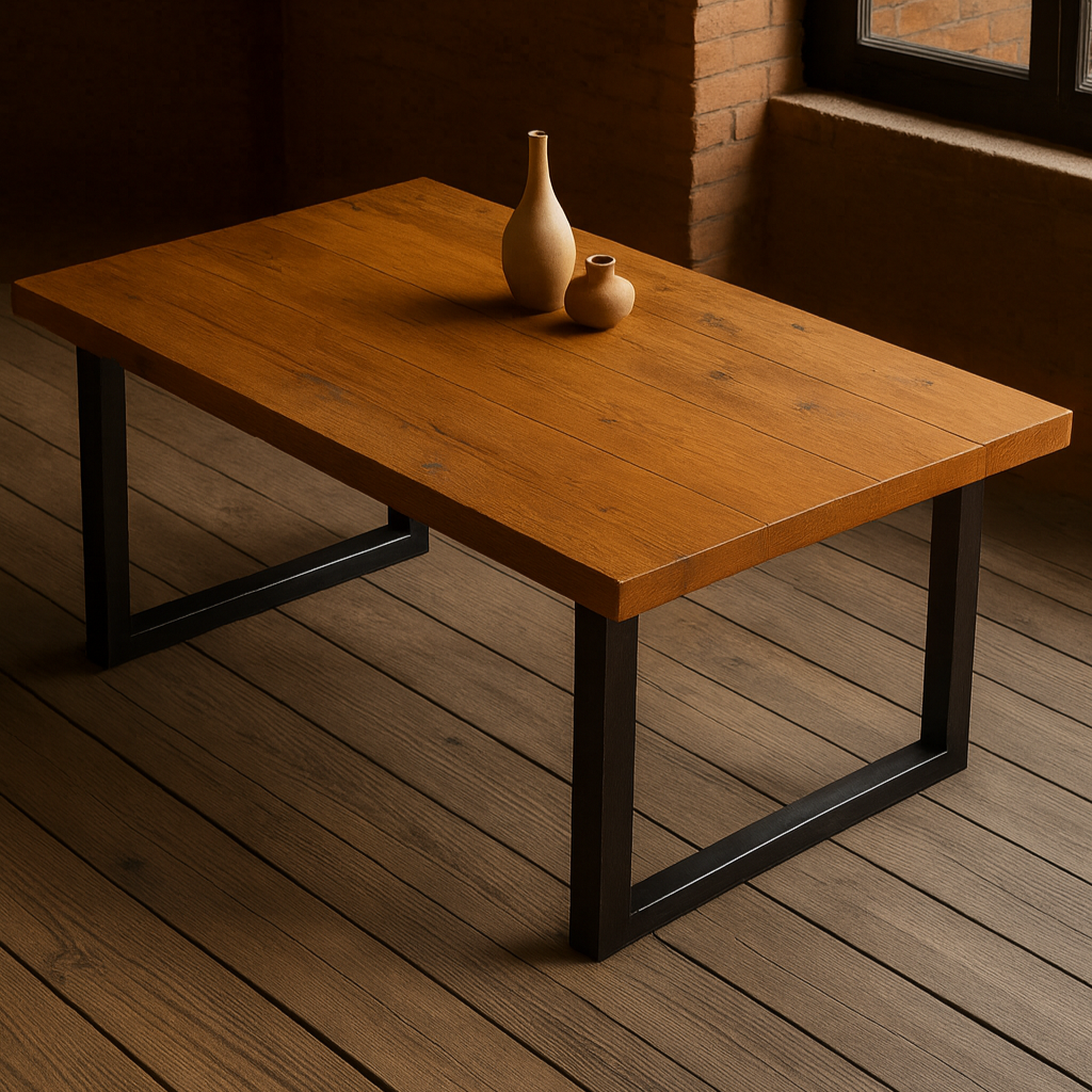 Custom Rustic Farmhouse Cherry Wood Dining Table with Metal Fabricated Legs