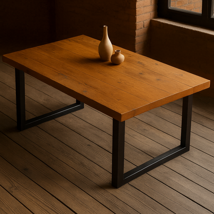 Custom Rustic Farmhouse Cherry Wood Dining Table with Metal Fabricated Legs