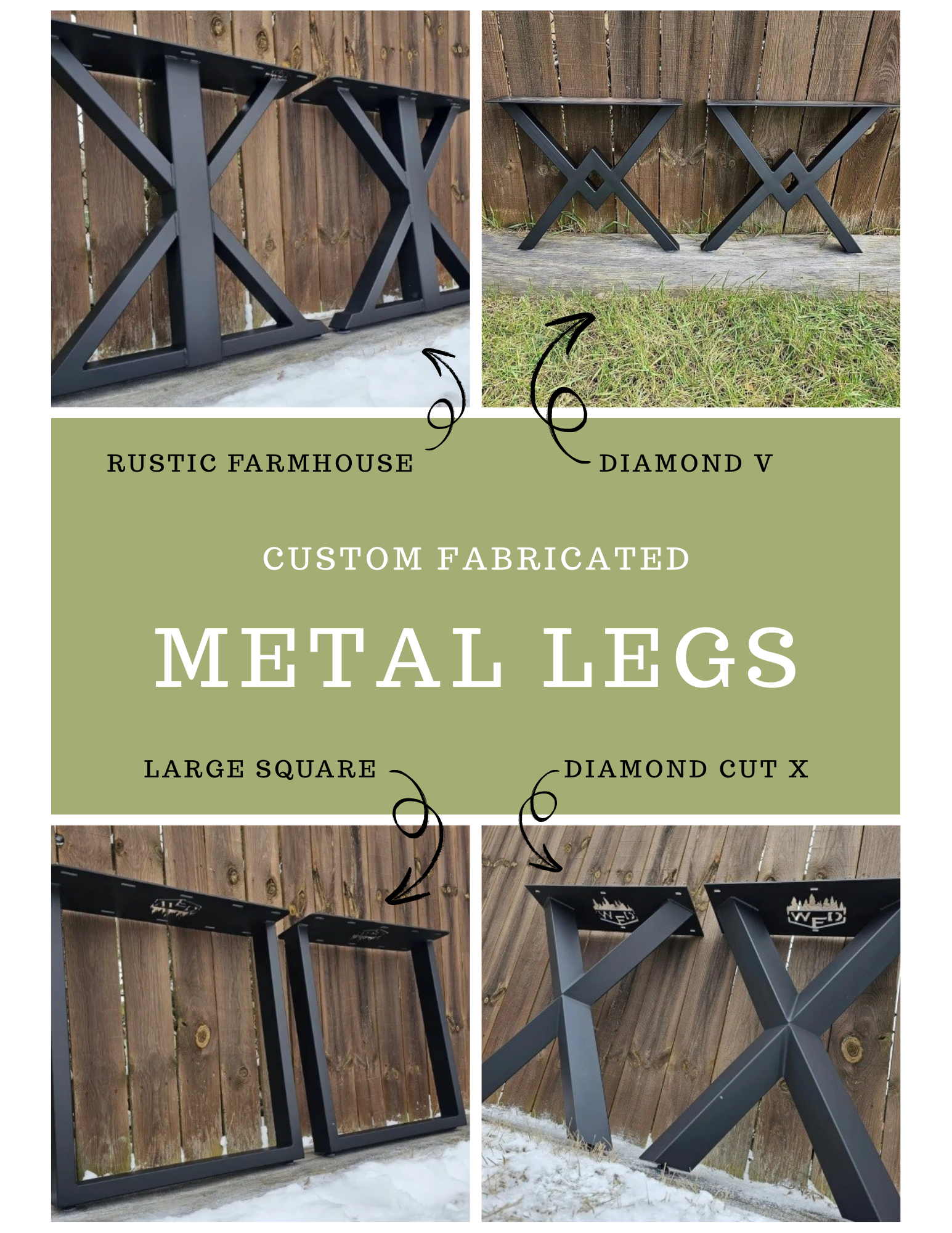 Custom Fabricated Black Metal Leg Options