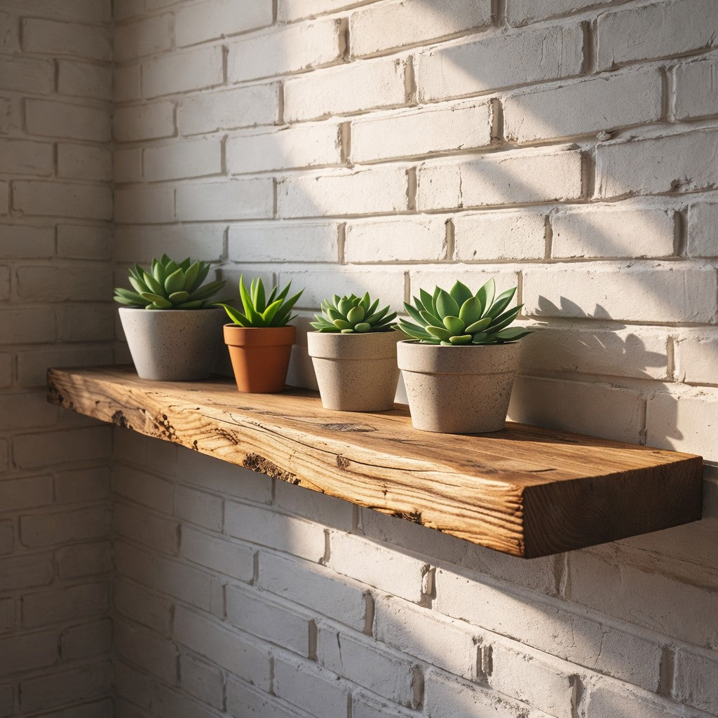Rustic Oak Hardwood Floating Shelf with Hidden Bracket