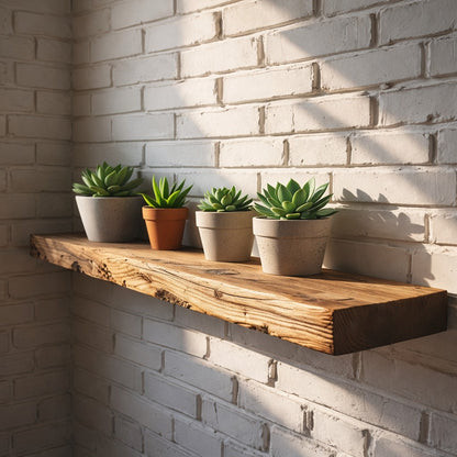 Rustic Oak Hardwood Floating Shelf with Hidden Bracket