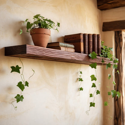 Floating Walnut Hardwood Rustic Shelf with Hidden Bracket