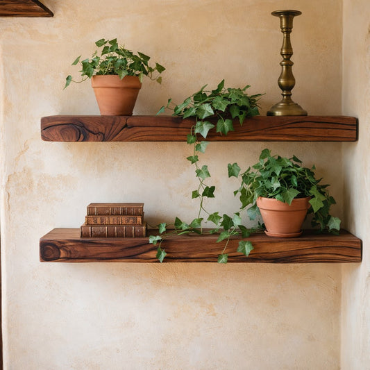 Floating Walnut Hardwood Rustic Shelf with Hidden Bracket