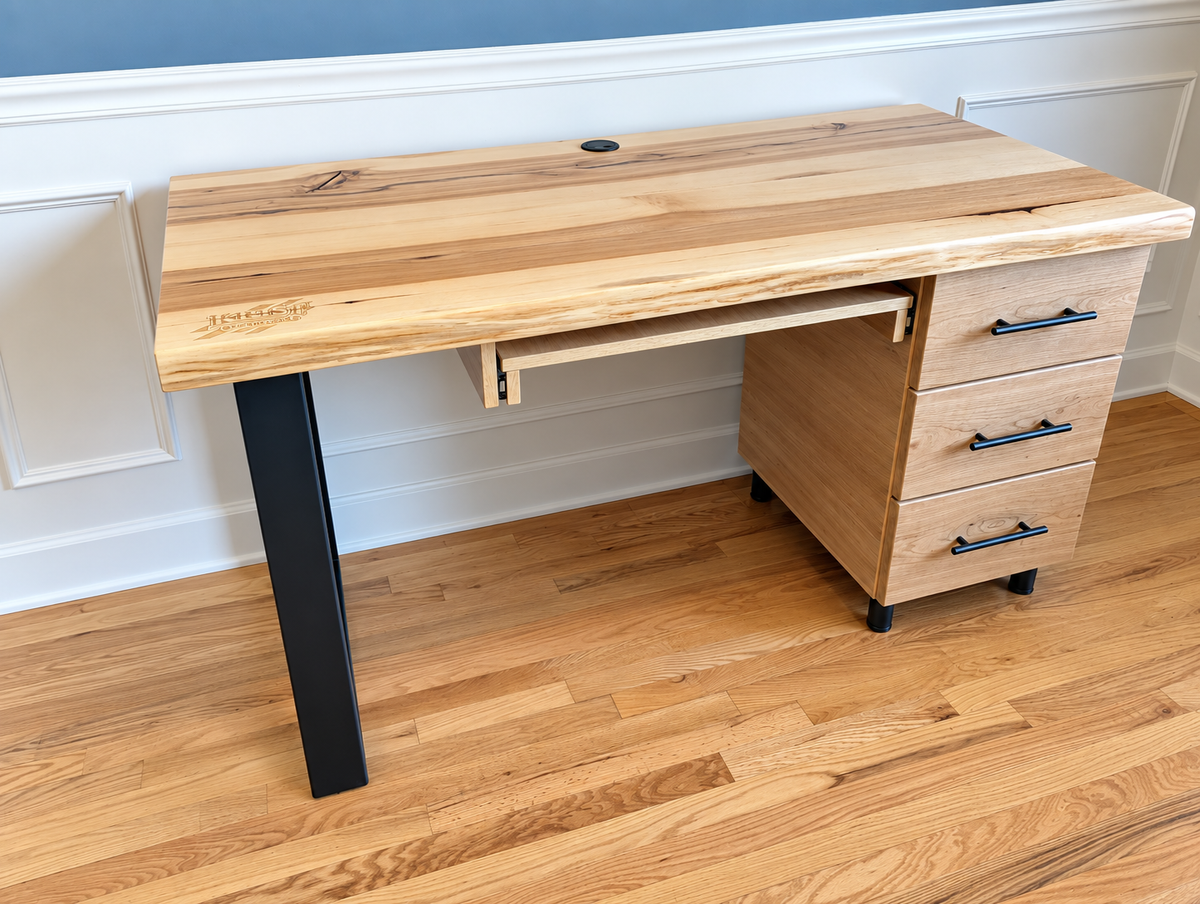 Live Edge Hickory Desk | Custom Office Desk