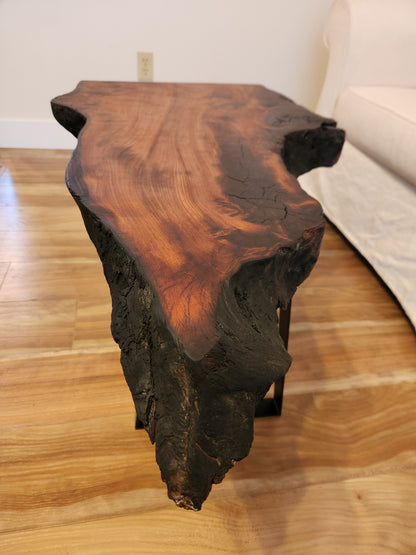 Live Edge Rustic Walnut Hardwood Side Table with Black Metal Legs