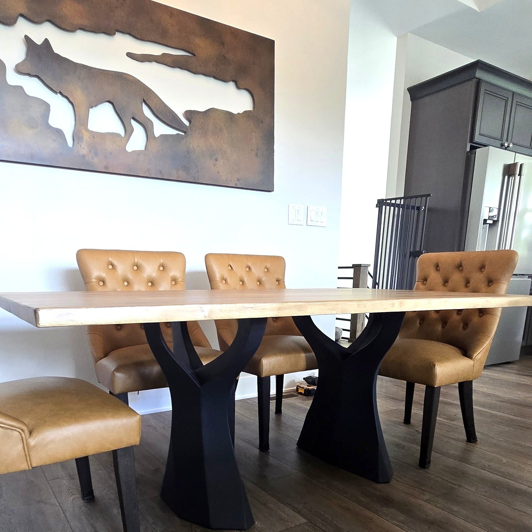 Rustic Live Edge Maple Hardwood Kitchen/Dining Table with Black Metal Bases