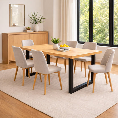 Solid Maple Hardwood Dining Table with Black Metal U-Shaped Legs