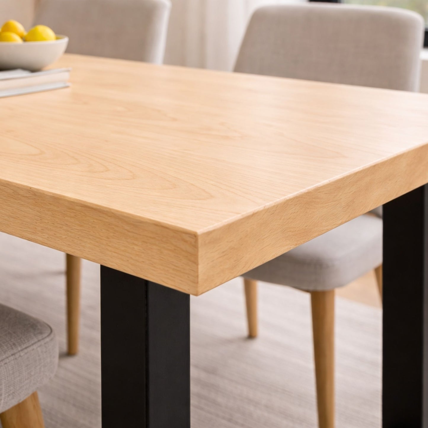 Solid  Maple Hardwood Dining Table with Black Metal U-Shaped Legs