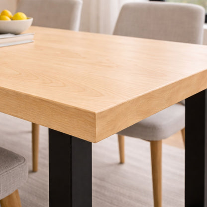 Solid  Maple Hardwood Dining Table with Black Metal U-Shaped Legs