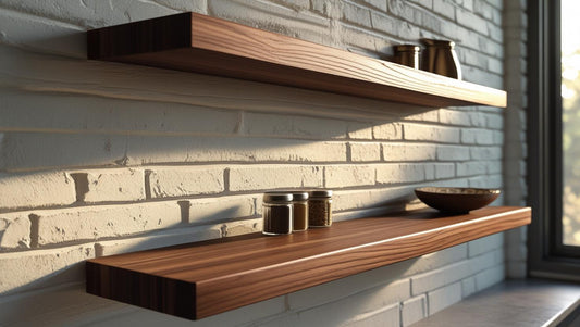 Modern walnut floating shelves