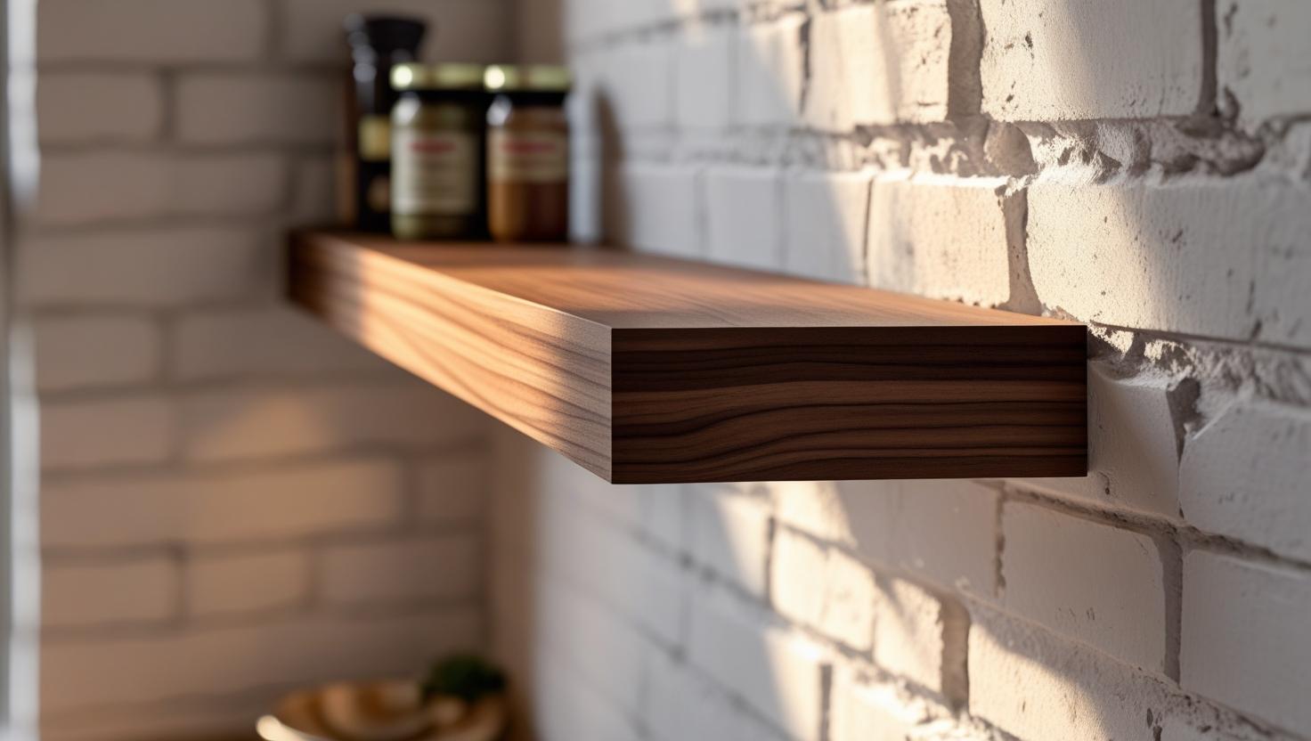 Modern walnut floating shelves