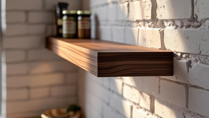 Modern walnut floating shelves