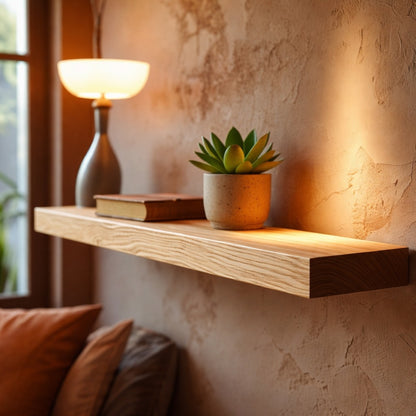 Modern Ash Hardwood Floating Shelf with Heavy Duty Hidden Bracket