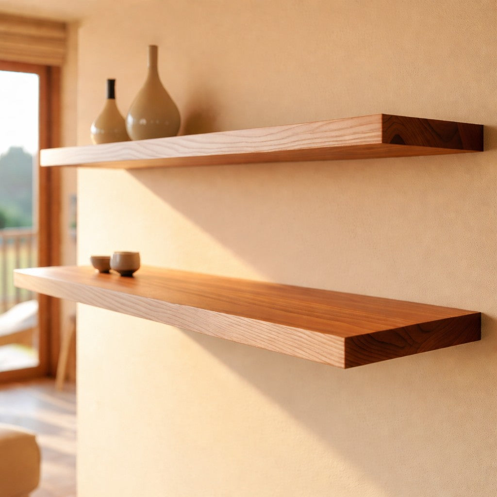Modern Ash Hardwood Floating Shelf with Heavy Duty Hidden Bracket