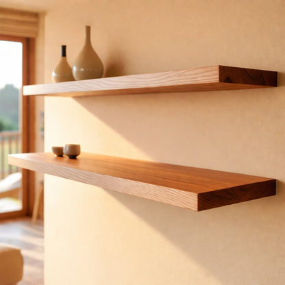 Modern Ash Hardwood Floating Shelf with Heavy Duty Hidden Bracket