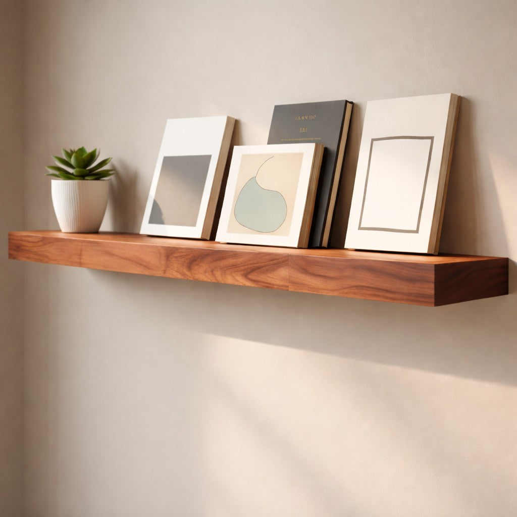 Modern Cherry Hardwood Floating Shelf with Heavy Duty Hidden Bracket