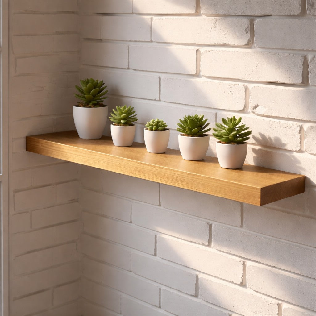 Modern Oak Hardwood Floating Shelf with Heavy Duty Hidden Bracket