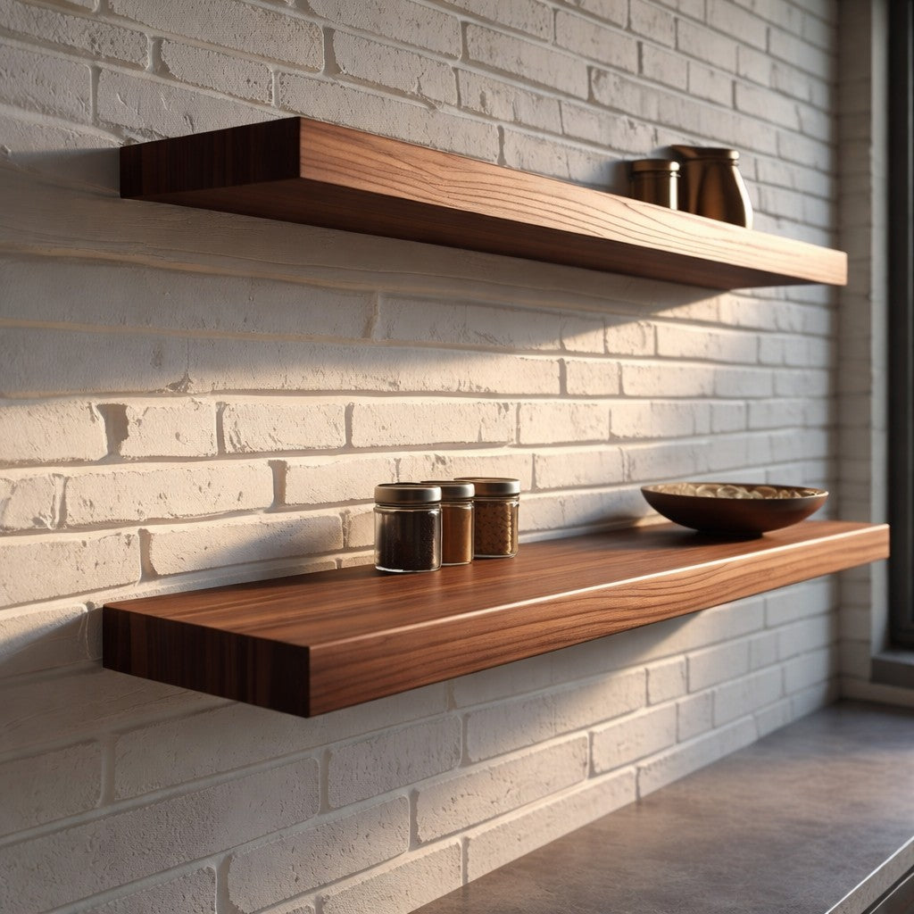 Modern Walnut Hardwood Floating Shelf with Hidden Bracket