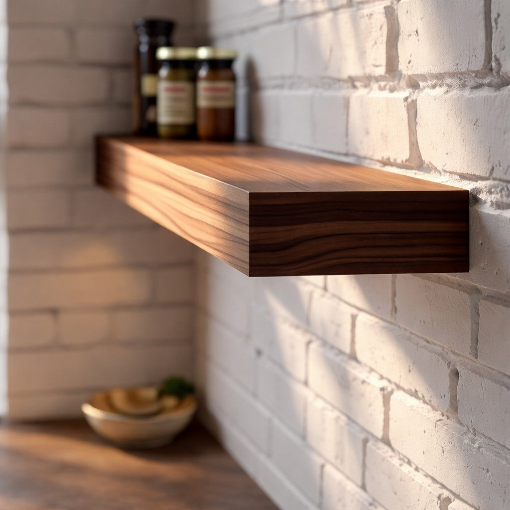 Modern Walnut Hardwood Floating Shelf with Hidden Bracket