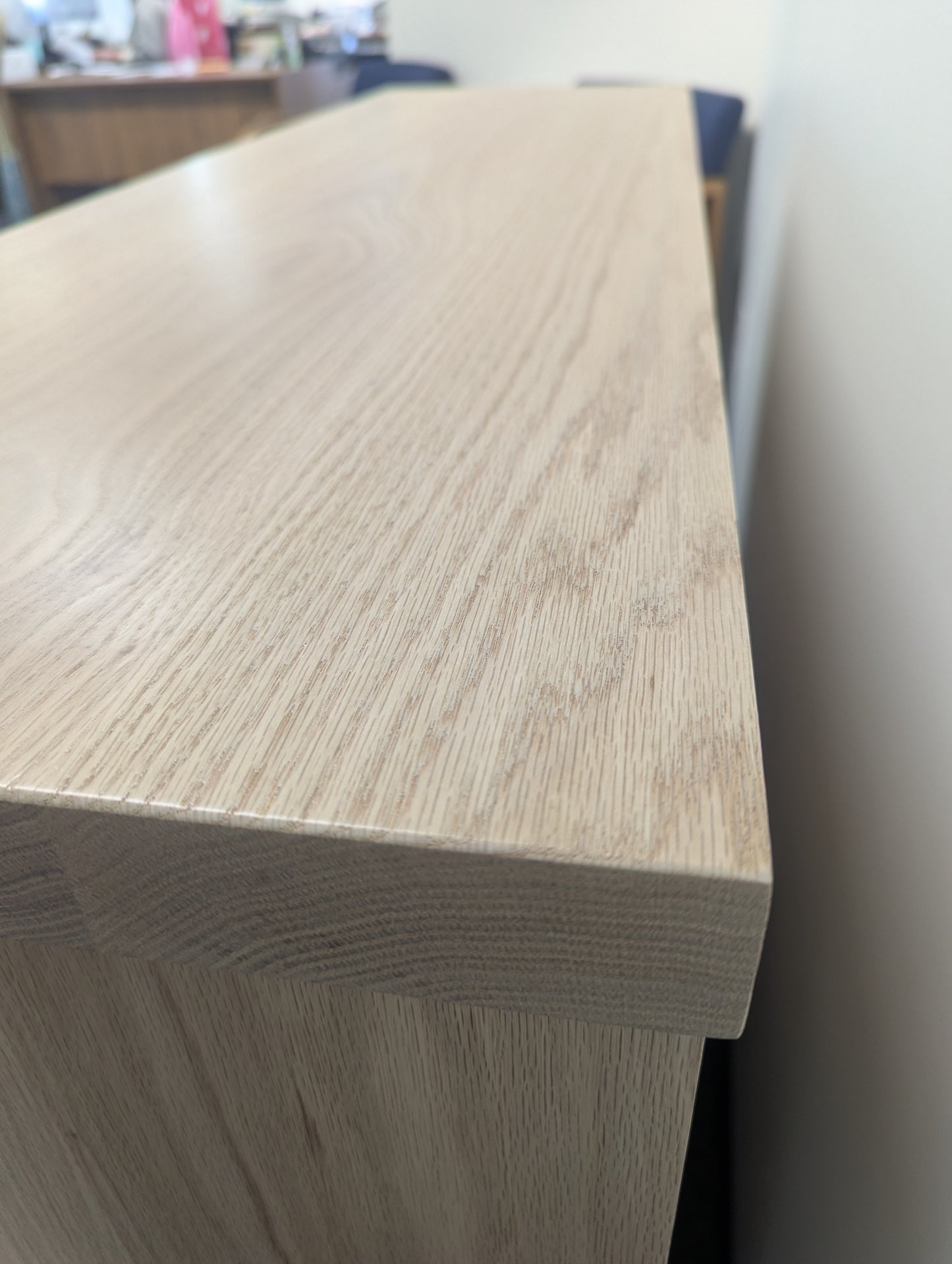 Red Oak Wood Coffee Bar Cabinet with Built In Doors and Shelf with Black Metal Handles