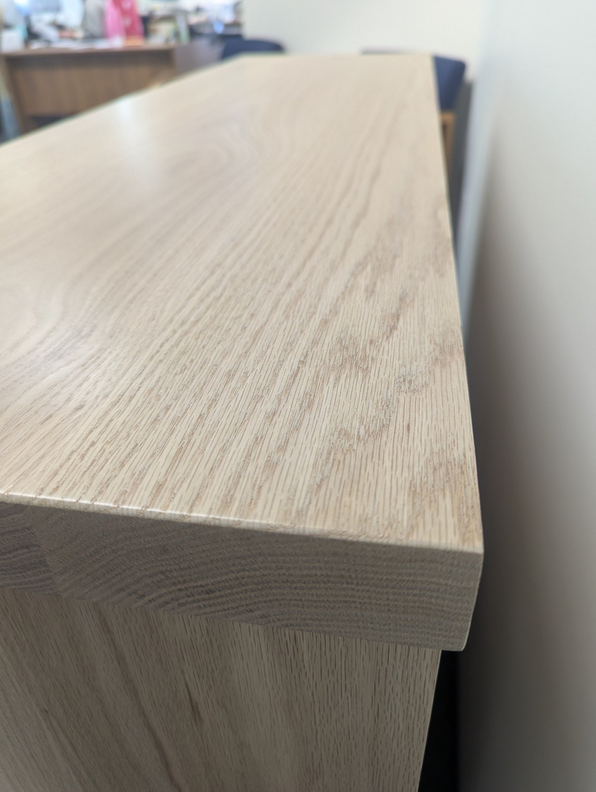 Red Oak Wood Coffee Bar Cabinet with Built In Doors and Shelf with Black Metal Handles