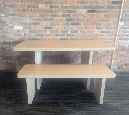 White Washed Red Oak Hardwood Dining Table and Bench Set