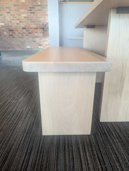 White Washed Red Oak Hardwood Dining Table and Bench Set